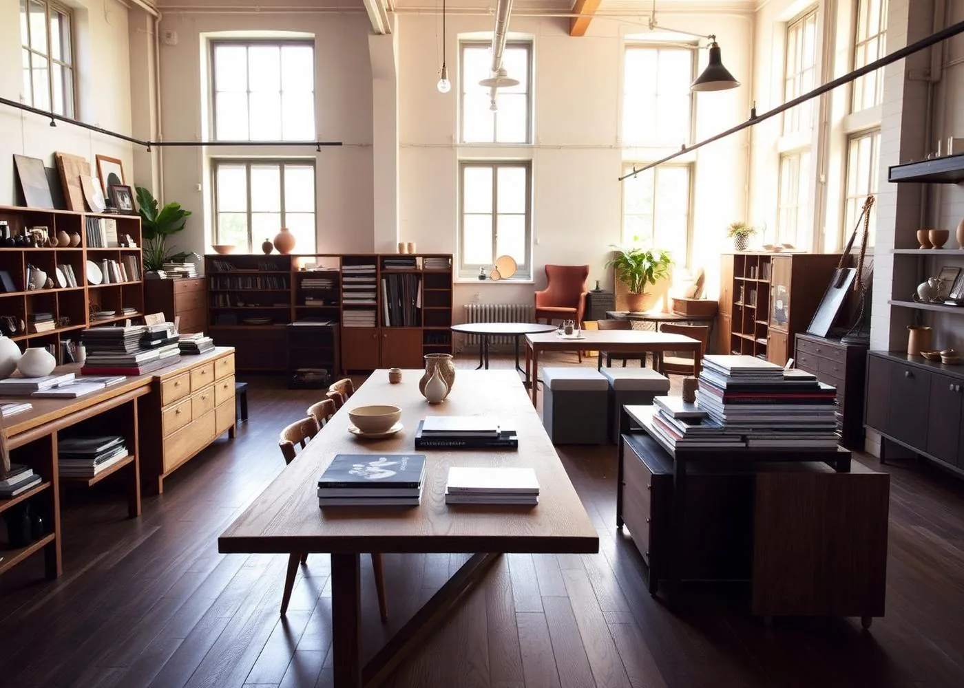 Luzini furniture workshop in Mississauga, Ontario with custom wood tables and oak material samples